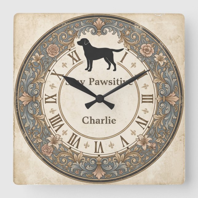 Vintage Dog Silhouette Personalized Clock  (Front)
