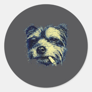 Vintage Dog Smoking Cigarette Funny Yorkie Meme  Classic Round Sticker