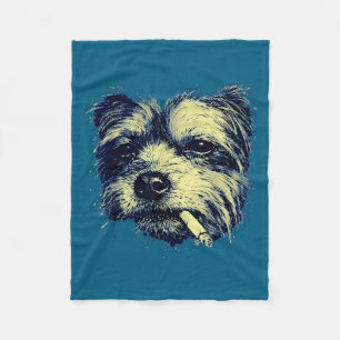 Vintage Dog Smoking Cigarette Funny Yorkie Meme  Fleece Blanket