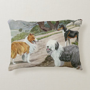 Vintage Dog Trio Decorative Pillow