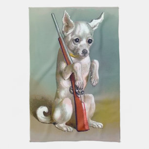 Vintage Dog With a Gun Kitchen Towel