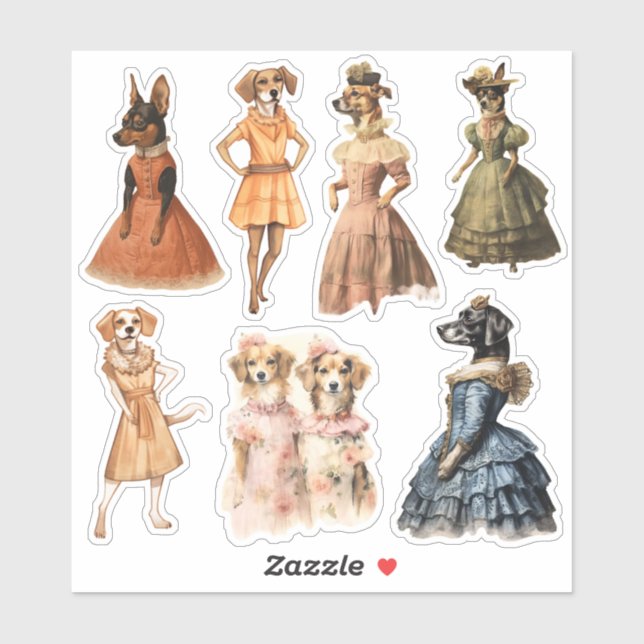 Vintage Dogs in Antique Clothes Junk Journal Kit (Sheet)