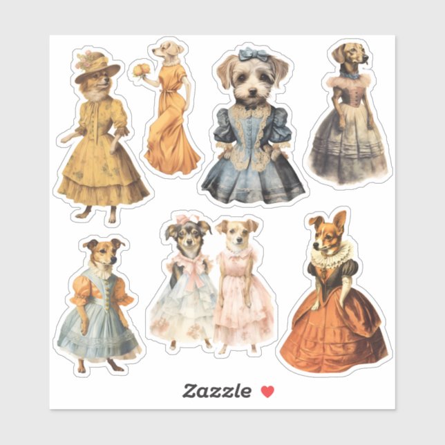 Vintage Dogs in Dresses Antique Junk Journal Kit (Sheet)