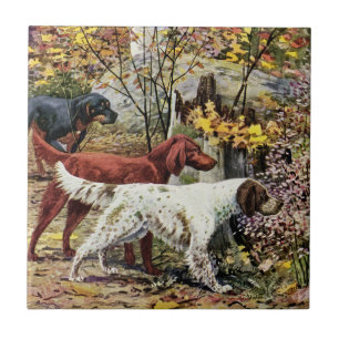 Vintage Dogs Setter Trio Tile