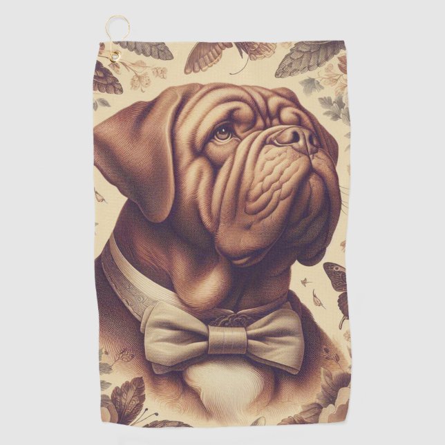 Vintage Dogue de Bordeaux Illustration Golf Towel (Front)