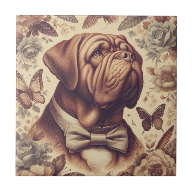 Vintage Dogue de Bordeaux Illustration Tile (Front)