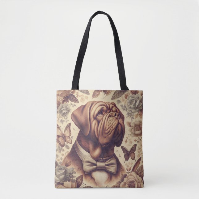 Vintage Dogue de Bordeaux Illustration Tote Bag (Front)