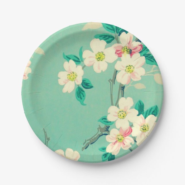 Vintage dogwood wallpaper paper plates (Front)