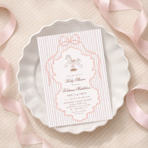 Vintage Doily Rocking Horse Nursery Baby Shower Invitation