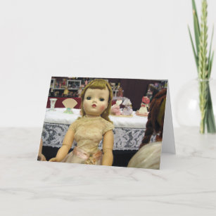Vintage Doll in Beige Lace Greeting Card - Blank