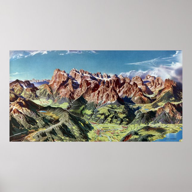 Vintage Dolomites Italy Relief Map Poster (Front)