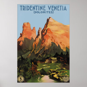 Vintage Dolomites Italy Travel Poster Trentino