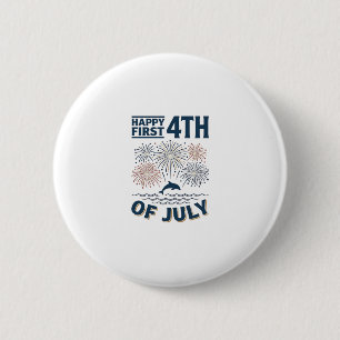 Vintage Dolphin 4th of July Fireworks Shirt Design 2 Inch Round Button