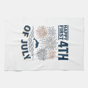 Vintage Dolphin 4th of July Fireworks Shirt Design Kitchen Towel