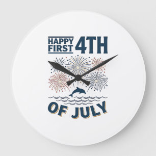 Vintage Dolphin 4th of July Fireworks Shirt Design Large Clock