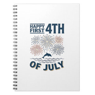 Vintage Dolphin 4th of July Fireworks Shirt Design Notebook