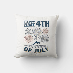 Vintage Dolphin 4th of July Fireworks Shirt Design Throw Pillow