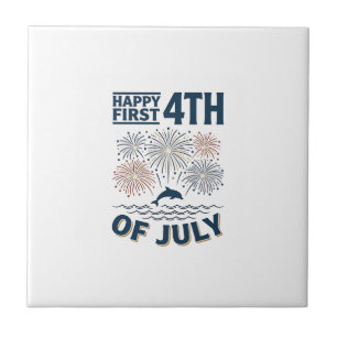 Vintage Dolphin 4th of July Fireworks Shirt Design Tile