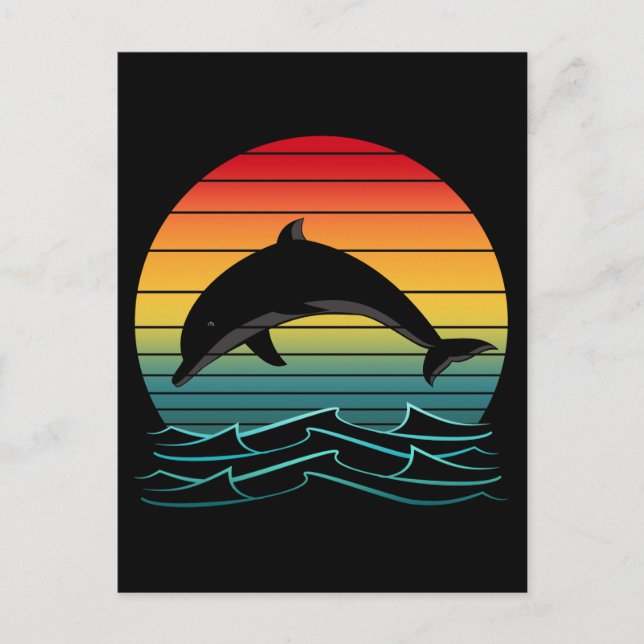 Vintage Dolphin Sunset Ocean Postcard (Front)