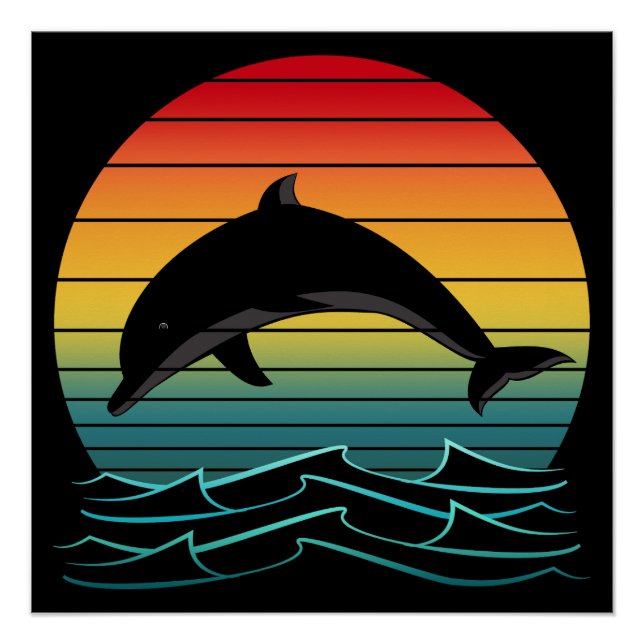 Vintage Dolphin Sunset Ocean Poster (Front)
