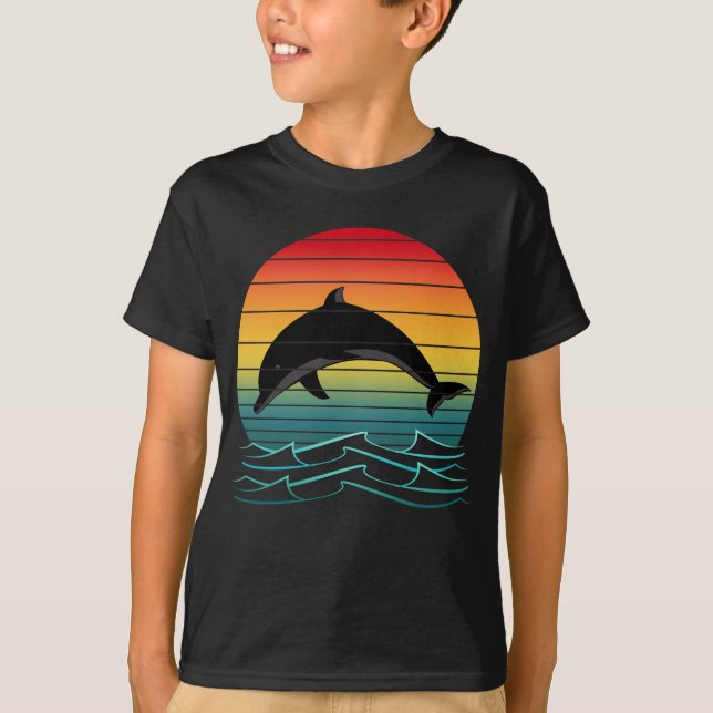 Vintage Dolphin Sunset Ocean T-Shirt (Front)