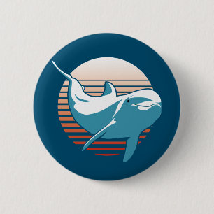 Vintage Dolphin T-Shirt 2 Inch Round Button
