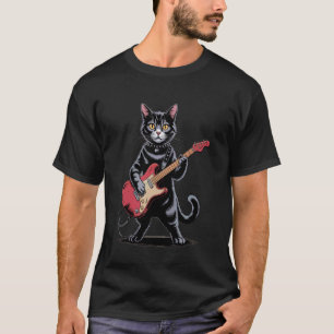 Vintage Domestic Shorthair Cat Playing Guitar Funn T-Shirt