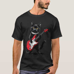 Vintage Domestic Shorthair Cat Playing Guitar Funn T-Shirt