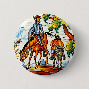 Vintage Don Quixote Majolica Pottery Art Antique 2 Inch Round Button