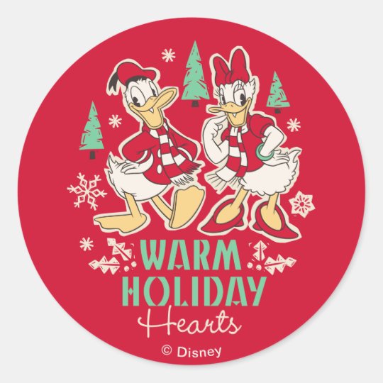 Vintage Donald & Daisy | Warm Holiday Hearts Classic Round Sticker