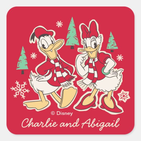 Vintage Donald & Daisy | Warm Holiday Hearts Square Sticker