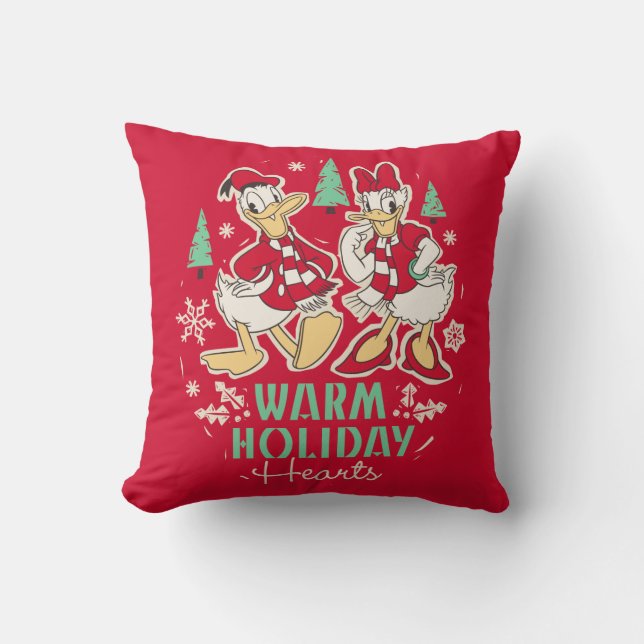 Vintage Donald & Daisy | Warm Holiday Hearts Throw Pillow (Front)