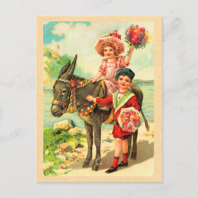 Vintage Donkey Birthday Postcard (Front)
