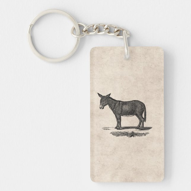 Vintage Donkey Illustration - 1800's Donkeys Keychain (Front)