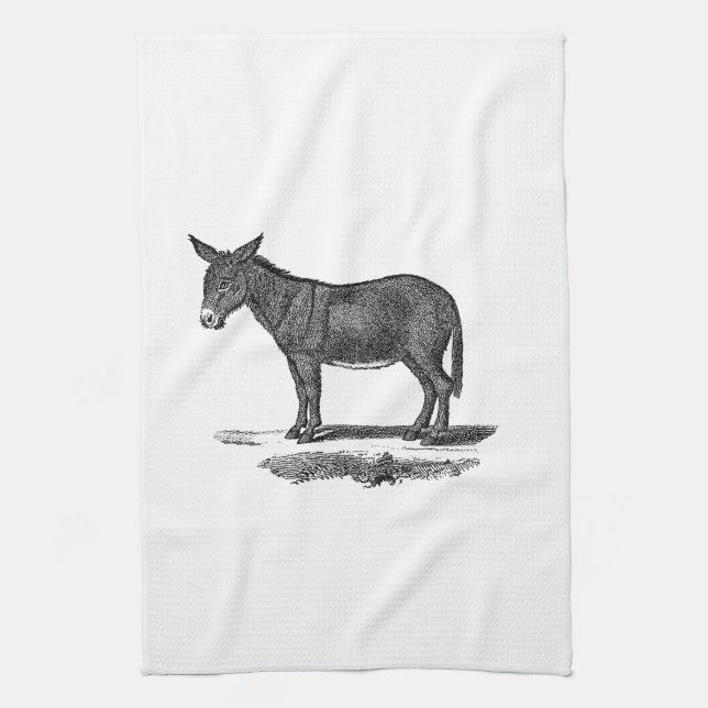 Vintage Donkey Illustration - 1800's Donkeys Kitchen Towel (Vertical)