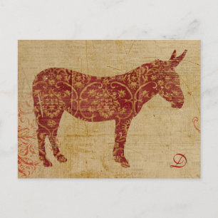 Vintage Donkey Silhouette Monogram Postcard