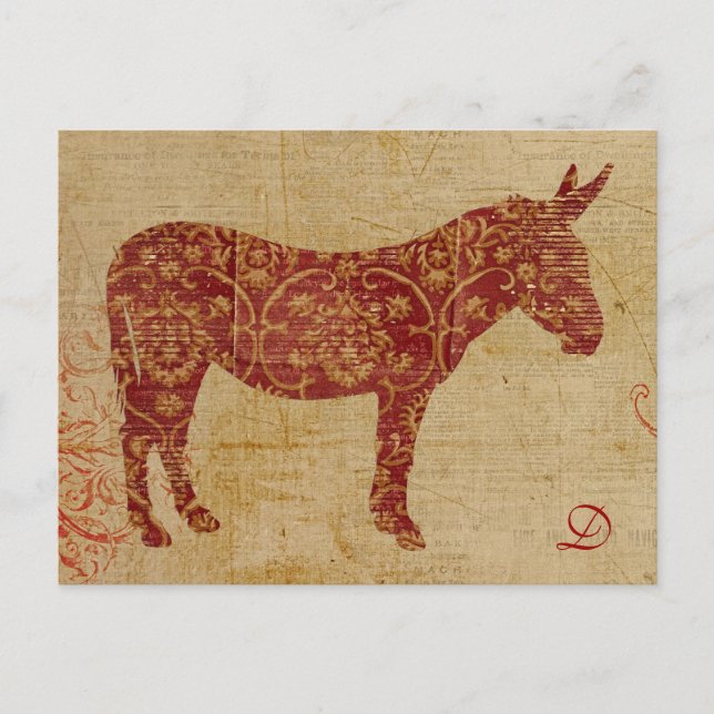 Vintage Donkey Silhouette  Monogram Postcard (Front)