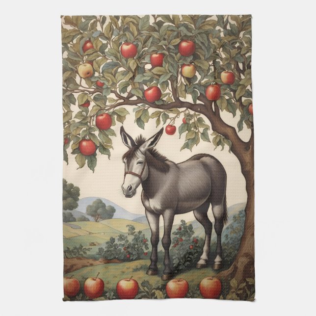 Vintage Donkey Under An Apple Tree Kitchen Towel (Vertical)
