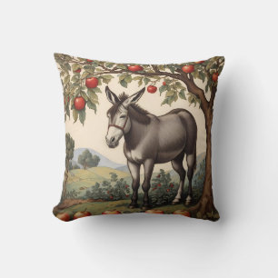 Vintage Donkey Under An Apple Tree Throw Pillow
