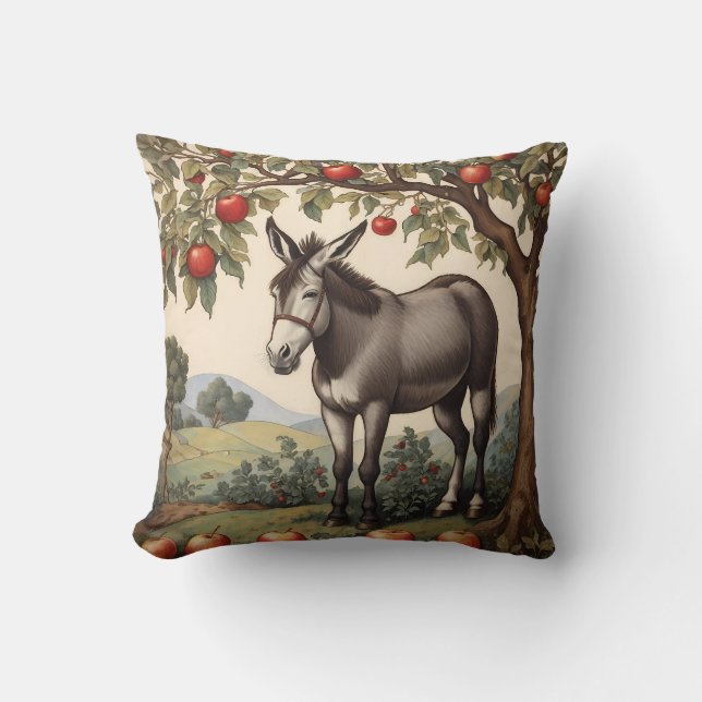 Vintage Donkey Under An Apple Tree Throw Pillow (Front)