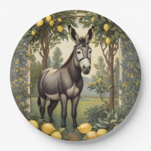 Vintage Donkey Under the Lemon Trees Paper Plate