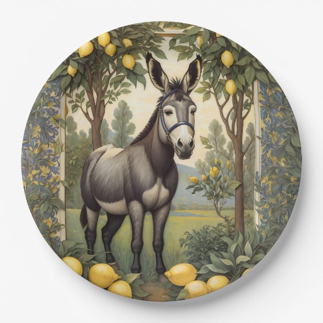 Vintage Donkey Under the Lemon Trees Paper Plate (Front)