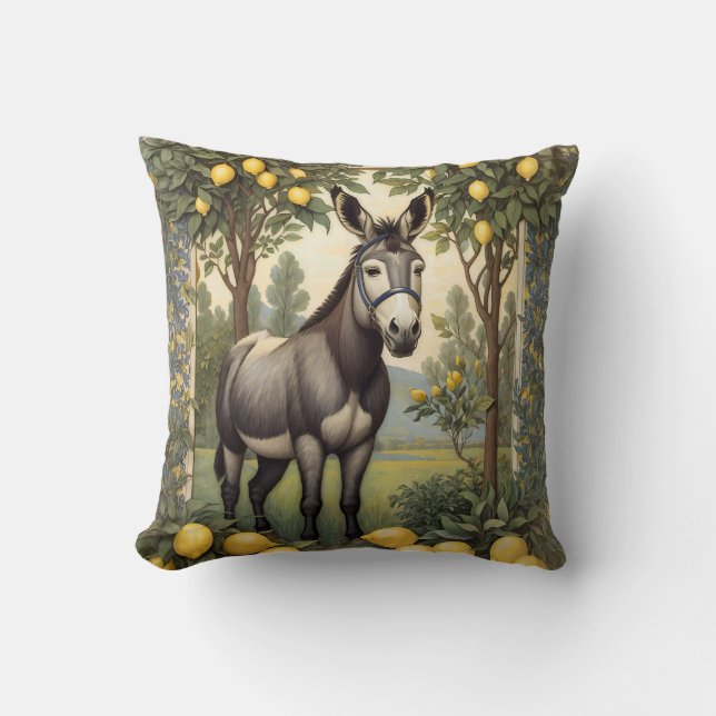 Vintage Donkey Under the Lemon Trees Throw Pillow (Front)