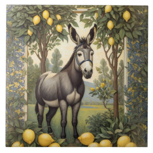 Vintage Donkey Under the Lemon Trees Tile