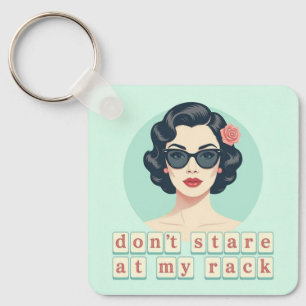 Vintage Don't Stare At My Rack Funny Mahjong Keychain