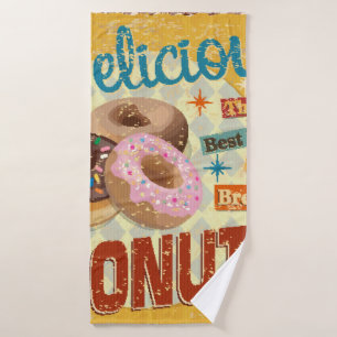 Vintage Donuts metal sign. vintage, sign, donut, p Bath Towel