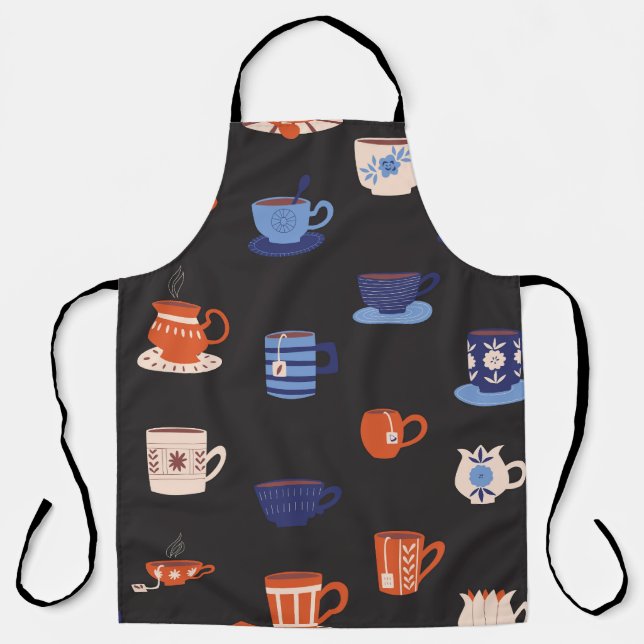Vintage Doodle Cups Seamless Background Apron (Front)