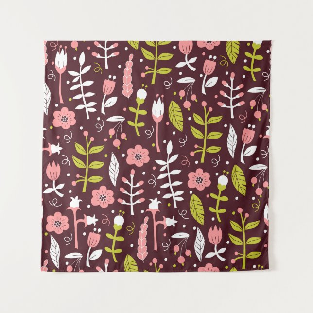 Vintage Doodle Floral Seamless Pattern Tapestry (Front)