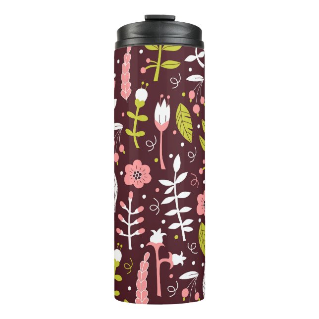 Vintage Doodle Floral Seamless Pattern Thermal Tumbler (Front)