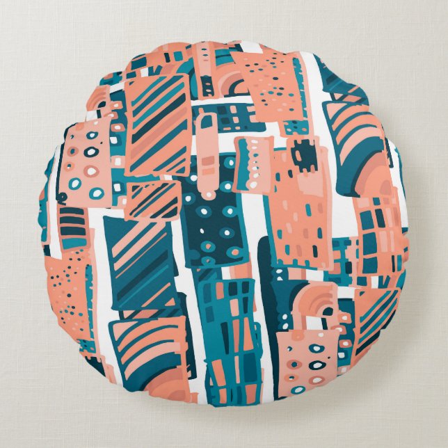 Vintage Doodle Seamless Pattern. Round Pillow (Front)